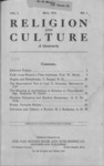 Religion and Culture Volume 1, No. 1, May 1919 by Religion and Culture Club